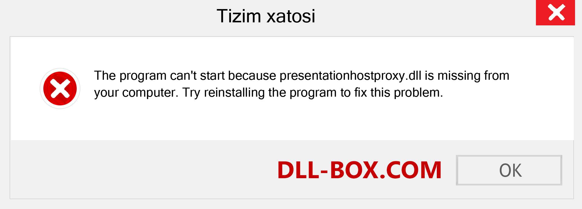 presentationhostproxy.dll fayli yo'qolganmi?. Windows 7, 8, 10 uchun yuklab olish - Windowsda presentationhostproxy dll etishmayotgan xatoni tuzating, rasmlar, rasmlar